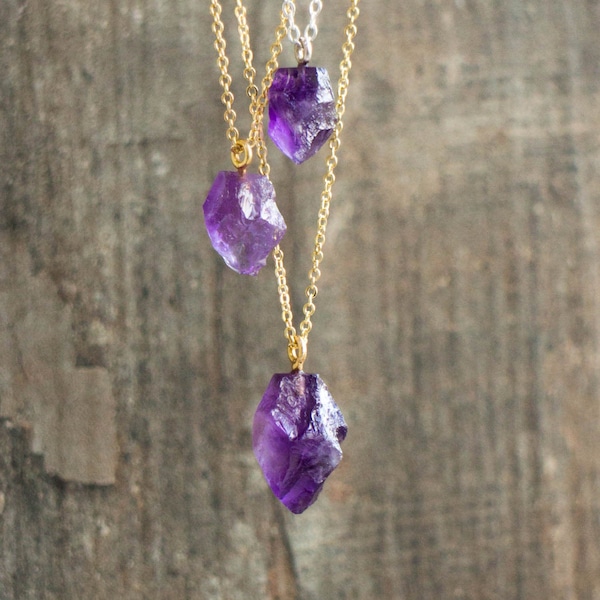 Amethyst Necklace, Raw Crystal Necklace, February Birthstone Necklace, Amethyst Jewelry, Birthday Gifts for Her