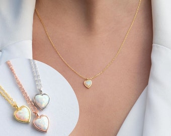 Dainty Opal Necklace Gold, Silver & Rose Gold, Heart Opal Pendant Necklaces for Women