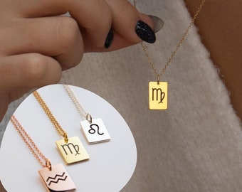 Zodiac Necklace, Personalized Birthday Gifts for Her, Zodiac Sign Pendant Necklace in Gold, Sterling Silver & Rose Gold