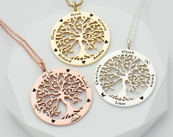 Tree of Life Pendant Necklace • Custom Family Tree Necklace • Family Name Necklace • Personalised Jewelry for Mum • Kids Name Necklace