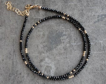 Black Tourmaline Necklace, Beaded Choker, Protection Necklace, Crystal Necklaces for Women in Gold & Sterling Silver