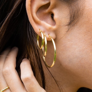 Hoop Earrings Large Medium Small, Sterling Silver and Gold Hoop Earrings, Simple Gold Hoops, Hypoallergenic Earrings Hoops, Gift for Women image 1