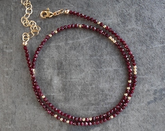 Ruby Necklace, Beaded Gemstone Choker, July Birthstone Jewelry in Gold & Silver, Gifts for Women