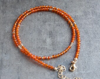 Carnelian Necklace, Crystal Choker Necklace for Women in Gold & Sterling Silver, Gifts for Her