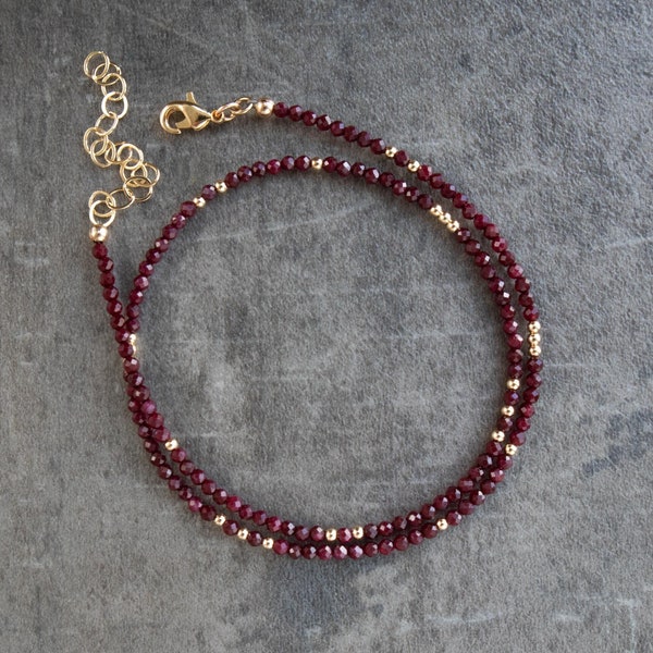 Ruby Necklace, Beaded Gemstone Choker, July Birthstone Jewelry in Gold & Silver, Gifts for Women