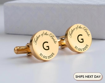 Father of the Bride Gift - Personalized Cufflinks - Custom Wedding Gifts for Groom in Gold & Silver