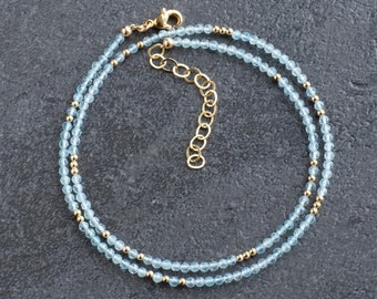 Aquamarine Bead Necklace - March Birthstone Gifts for Her - Beaded Choker Necklaces for Women