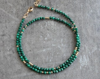 Malachite Necklace, Malachite Jewelry, Beaded Genuine Crystal Necklaces for Women, Gifts for Her