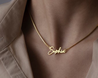 Personalised Name Necklace in Gold  Sterling Silver & Rose Gold, Box Chain Name Necklace