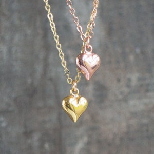 Puffy Heart Necklace Gold & Rose Gold, Dainty Heart Charm Necklace, Gifts for Women