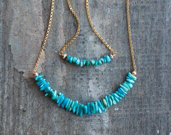 Turquoise Bar Necklace, December Birthstone, Genuine Arizona Turquoise, Real Turquoise Jewelry, Rustic Raw Turquoise Jewellery, Gift for Her