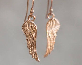 Rose Gold Angel Earrings,  Angel Wings Dainty Drop Earrings, Rose Gold Dangle Earrings,Girlfriend Gifts Under 30