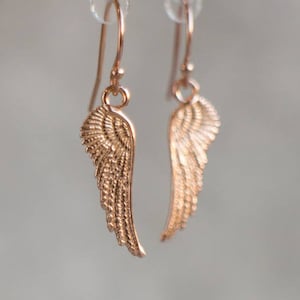 Rose Gold Angel Earrings,  Angel Wings Dainty Drop Earrings, Rose Gold Dangle Earrings,Girlfriend Gifts Under 30