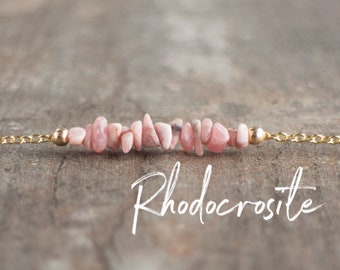 Rhodochrosite Necklace, Raw Crystal Necklaces for Women, Gifts for Her, Heart Chakra Necklace