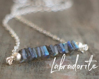 Labradorite Bar Necklace, Bridesmaid Gifts, Layering Necklace