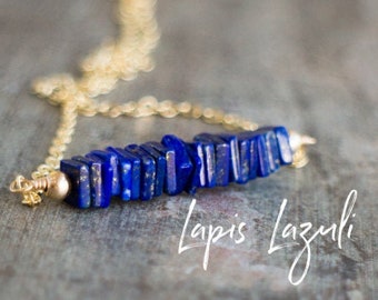 Lapis Lazuli Bar Necklace, September Birthstone Necklace Gift for Woman, Blue Layering Necklace