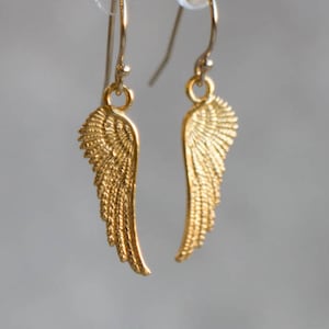 Angel Wings Earrings, Gold Wing Earrings, Gold Dangle Earrings, Small Angel Wing Charm Earrings Gold, Gifts for Women