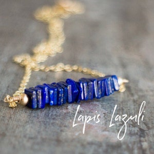 Lapis Lazuli Bar Necklace, September Birthstone Necklace Gift for Woman, Blue Layering Necklace