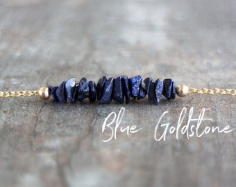 Goldstone Necklace, Blue Goldstone Raw Crystal Necklace, Crystal Healing Necklaces for Women, Gifts for Her