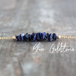 Goldstone Necklace, Blue Goldstone Raw Crystal Necklace, Crystal Healing Necklaces for Women, Gifts for Her image 1