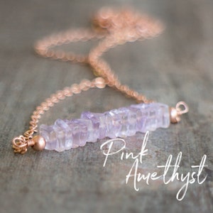 Pink Amethyst Necklace Dainty Gemstone Jewelry Gift for Her, February Birthstone Necklaces for Women in Rose Gold& Silver