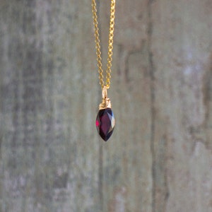 Dainty Garnet Necklace, Red Garnet Pendant Necklace, Handmade Jewelry, January Birthstone Gifts for Her in Gold, Sterling Silver & Rose Gold