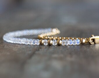 Moonstone Bracelet, Gemstone Bracelet, Rainbow Moonstone Jewelry, June Birthday Gift for Her, June Birthstone Jewelry, Dainty Bracelet