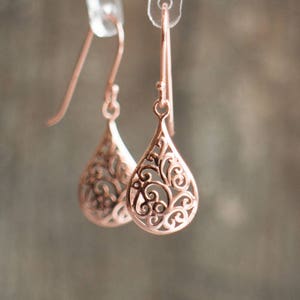 Gold Drop Earrings, Dainty Filigree Earrings, Teardrop Gold Dangle Earrings for Women, Gift for Her image 7