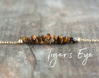 Tigers Eye Necklace, Raw Stone Necklace, Crystal Necklaces for Women, Gifts for Her