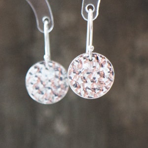 Hammered Circle Silver Earrings, Hammered Disks Sterling Silver Drop Earrings, Hammered Silver Disc Dangle Earrings image 2
