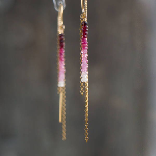 Ruby Earrings, Threader Earrings, Gold Ruby Earrings, Wedding Anniversary Gift, Natural Ruby Earrings, July Birthstone