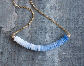 Blue Opal Necklace, Gift for Women, Gift for Mom, Opal Jewelry, Boho Jewelry, Gemstone, October Birthstone Necklace, Ombre Bar Necklace