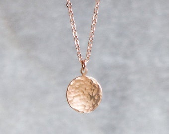 Rose Gold Pendant Necklace, Minimalist Coin Necklace, Hammered Disc Necklaces for Women, Simple Rose Gold Jewelry, Gifts for Her