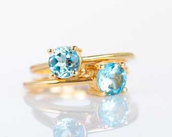 Blue Topaz Ring, Swiss Blue Topaz Gold Ring, Blue Topaz Jewelry, December Birthstone Ring, Dainty Ring, Gemstone Ring Size 5 6 7 8