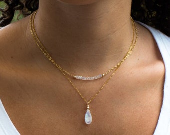 Moonstone Necklace, Rainbow Moonstone Pendant Necklaces for Women in Gold & Sterling Silver, June Birthstone Jewelry, Gifts for Her