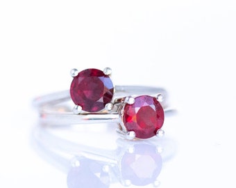 Ruby Ring, Sterling Silver Ring, Ruby Engagement Ring, Ruby Solitaire Ring, Ruby Birthstone Ring Size 5 6 7 8, Gifts for Women