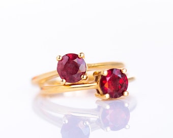 Ruby Ring Gold, Ruby Engagement Rings for Women, Natural Stone Ring, Ruby Solitaire Ring, July Birthstone Jewelry, Size 5 6 7 8