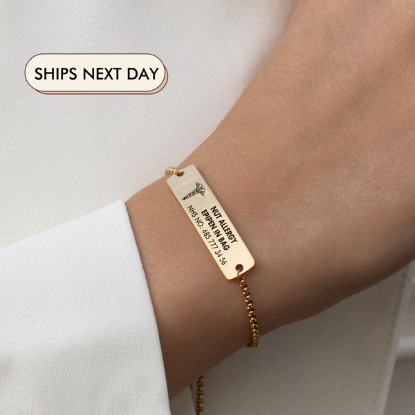 Medical Alert Bracelet, Medical ID Bracelet Women & Mens for Diabetes, Allergy, Epilepsy, Autism in Gold, Silver, Rose Gold, Waterproof