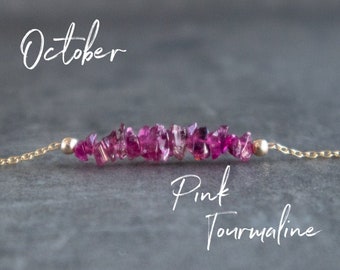 Pink Tourmaline Necklace, Raw Crystal Necklace, October Birthstone Gifts for Women