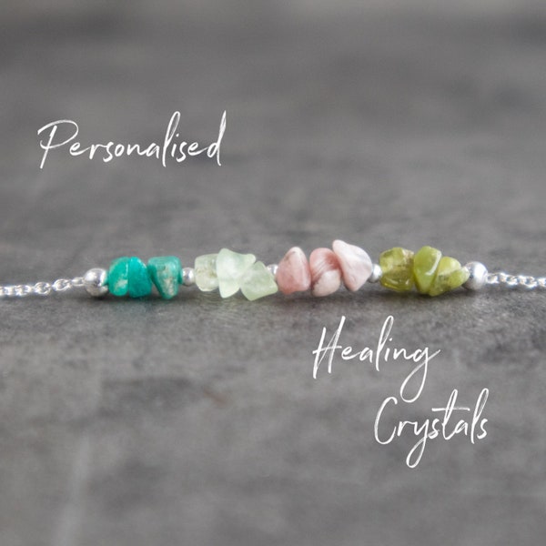 Custom Healing Crystal Necklace, Dainty Raw Stone Necklace  for Women in Gold, Sterling Silver & Rose Gold, Gift for Friend