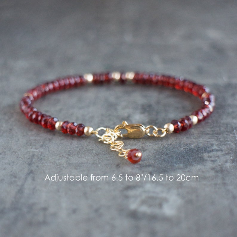 Gemstone Bracelet Gift for Women Beaded Red Garnet Bracelet Rose Gold Filled January Birthdays Sterling Silver Jewelry Gift for Her