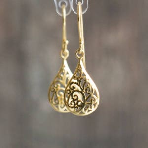 Sterling Silver Filigree Drop Earrings, Dangle Earrings for Women, Gifts for Her Under 30, Teardrop Earrings Gold