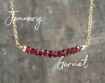 Garnet Bar Necklace, Garnet Birthstone Necklace, Gold Garnet Necklace, Red Necklace, Genuine Garnet Necklace Silver, Delicate Necklace