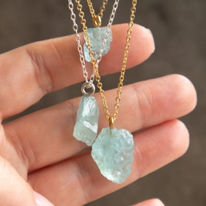 Raw Aquamarine Necklace, Crystal Necklaces for Women, Natural Aquamarine Jewelry, March Birthstone, Birthday Gifts for Her image 5