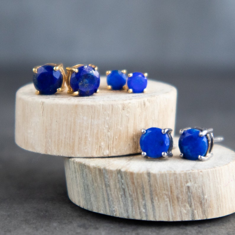 Lapis Lazuli Stud Earrings in Gold & Sterling Silver, September Birthstone Jewelry, Gift for Women image 7