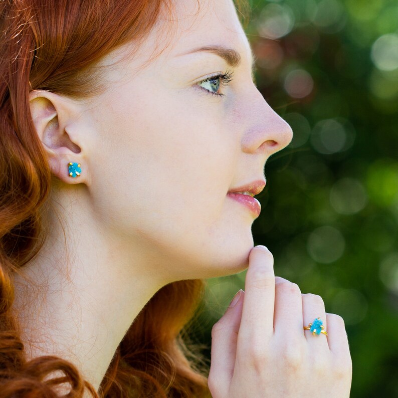 Raw Turquoise Stud Earrings Real Turquoise Earrings in Gold & Etsy