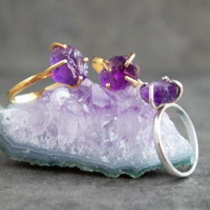 Amethyst Ring Raw Gemstone Engagement Ring, February Birthstone, Raw Crystal Ring for Women in Gold & Sterling Silver