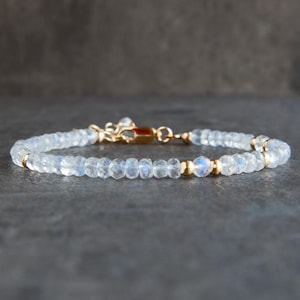 Moonstone Bracelet, June Birthstone Bracelets for Women, Rainbow Moonstone Jewelry in Sterling Silver & Gold, Gifts for Her image 1