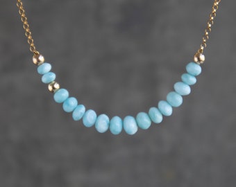 Larimar Necklace, Crystal Beaded Necklace in Silver & Gold, Gemstone Necklaces for Women, Larimar Jewelry, Gifts for Her