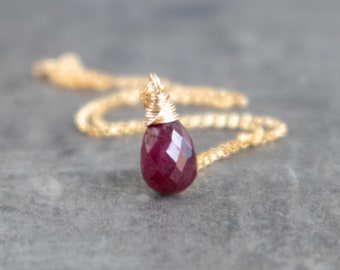 Ruby Necklace in Gold Silver & Rose, July Birthstone Gift for Her, Ruby Pendant Necklace, Ruby Jewelry, Anniversary Gifts for Women